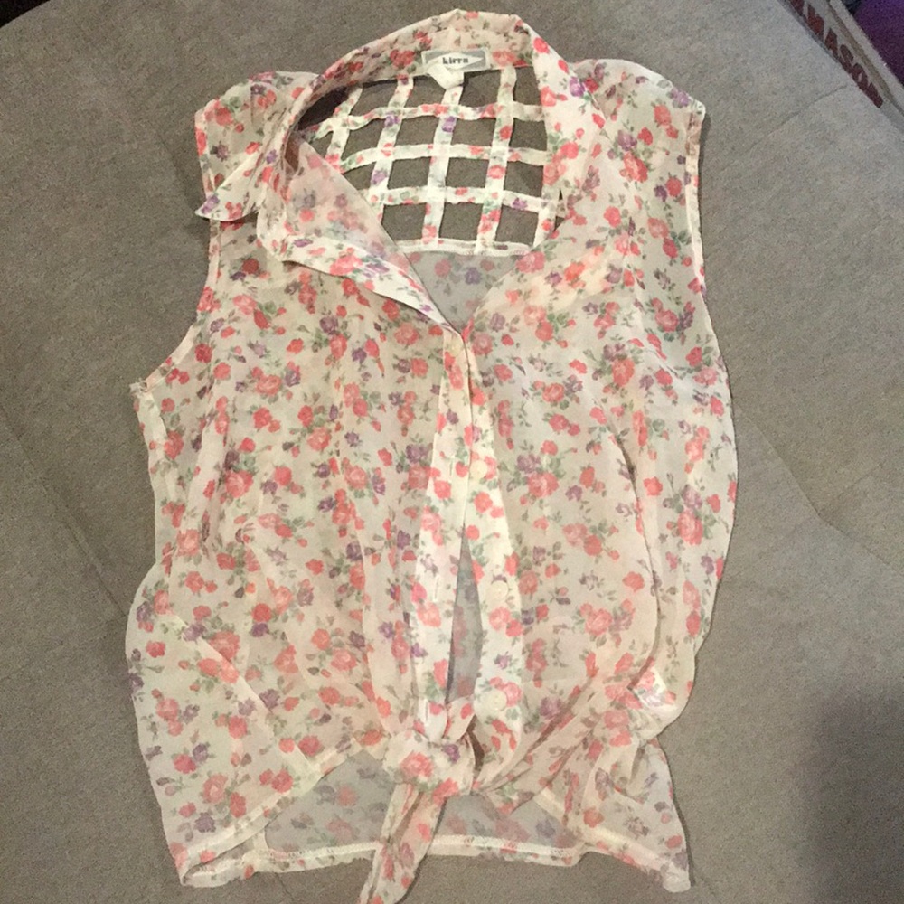 Kirra sheer button tie front blouse.